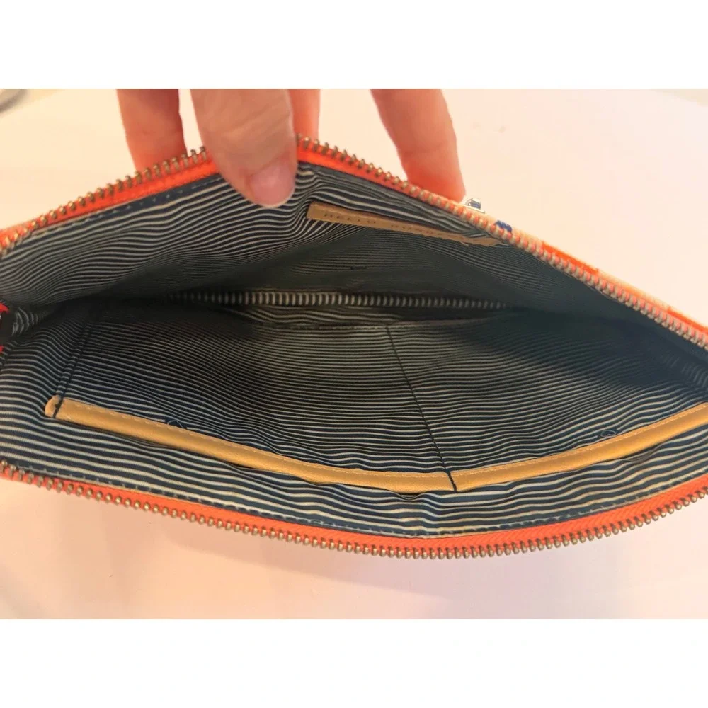 Stella & Dot Hello Gorgeous Geometric Triangle Zip Clutch Pouch Orange Blue